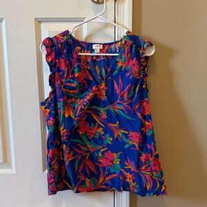 J. Crew Blue Tropical Floral Ruffle-Trim Camisole